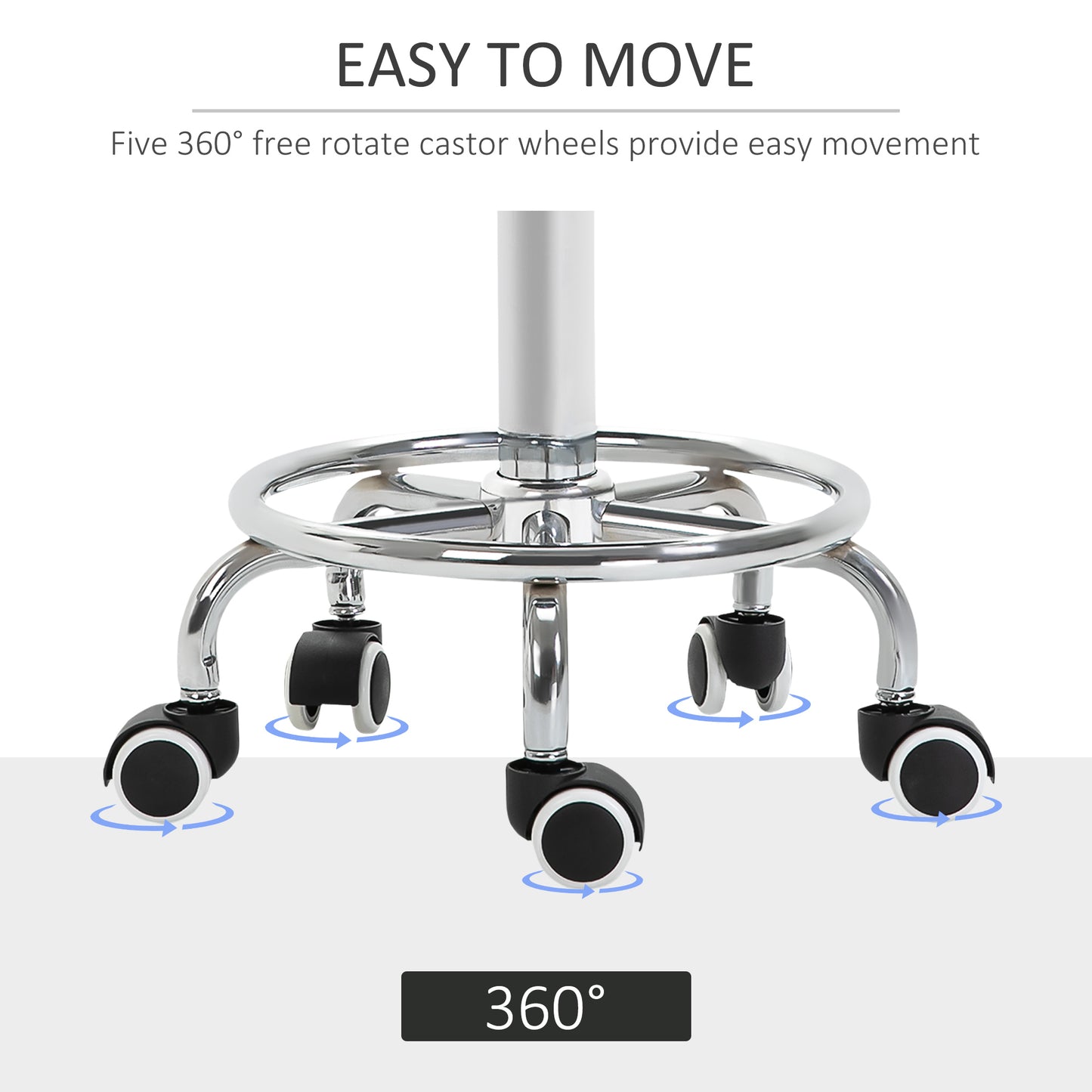 Round PU leather Salon Beautician Stool Adjustable Height w/ Footrest