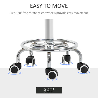 Round PU leather Salon Beautician Stool Adjustable Height w/ Footrest