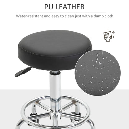 Round PU leather Salon Beautician Stool Adjustable Height w/ Footrest
