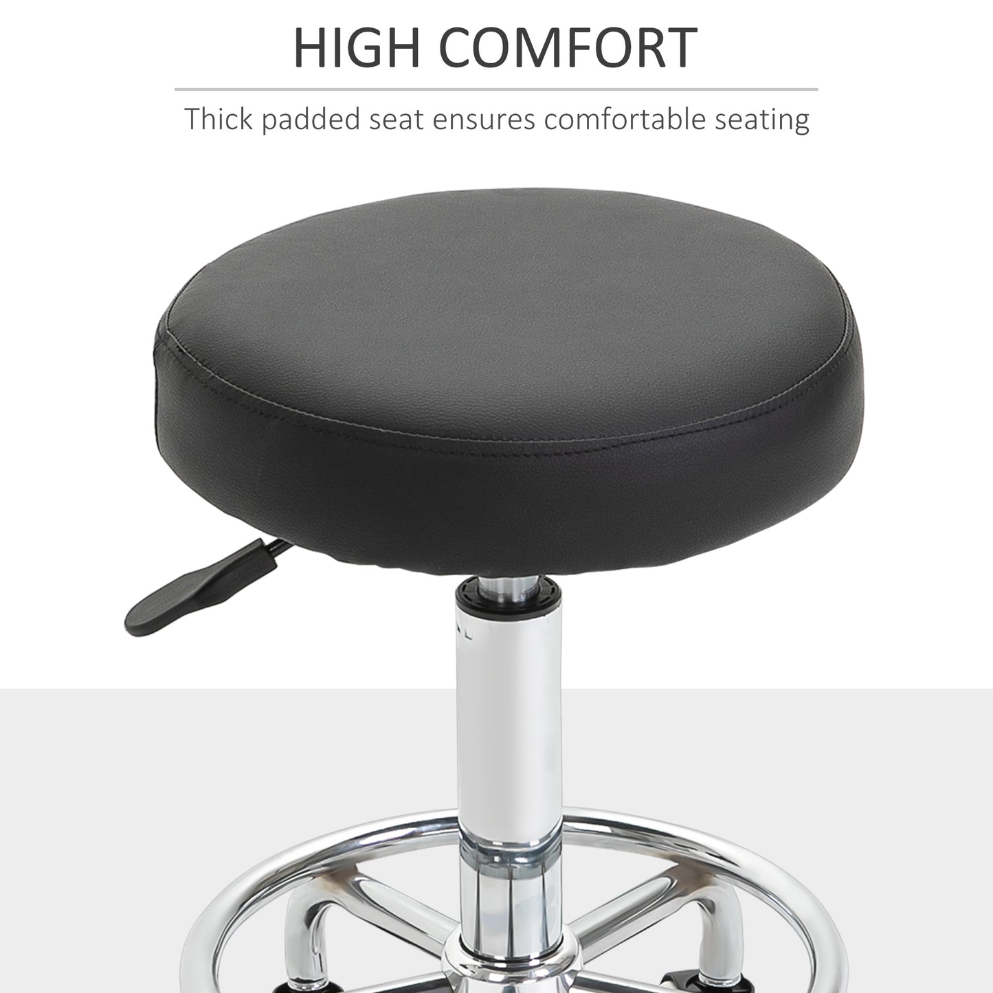 Round PU leather Salon Beautician Stool Adjustable Height w/ Footrest
