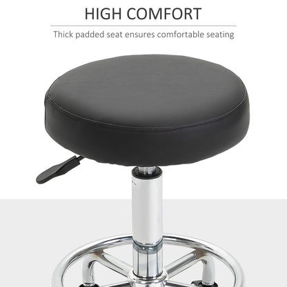 Round PU leather Salon Beautician Stool Adjustable Height w/ Footrest