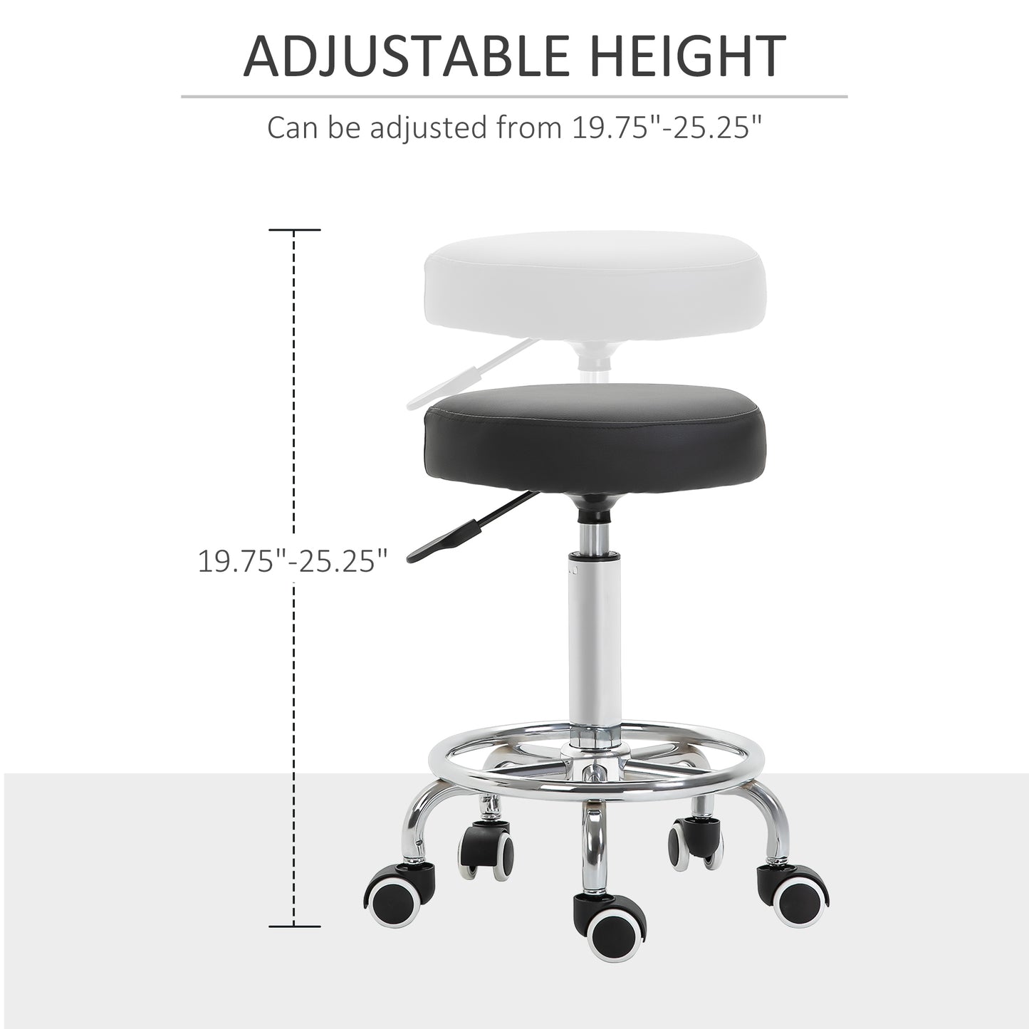 Round PU leather Salon Beautician Stool Adjustable Height w/ Footrest