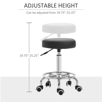 Round PU leather Salon Beautician Stool Adjustable Height w/ Footrest