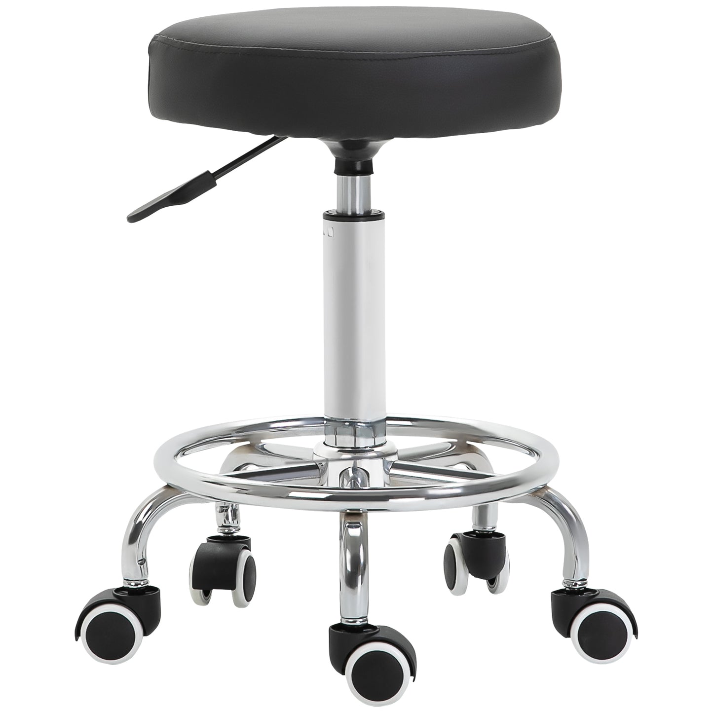 Round PU leather Salon Beautician Stool Adjustable Height w/ Footrest