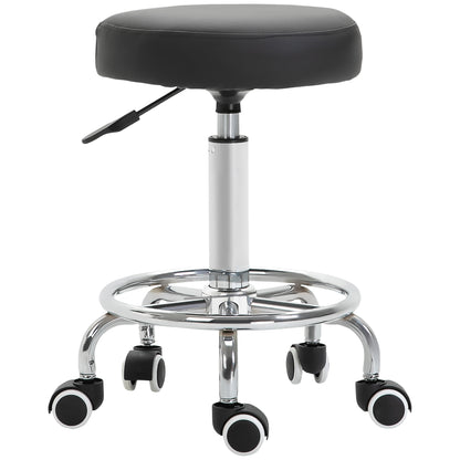 Round PU leather Salon Beautician Stool Adjustable Height w/ Footrest