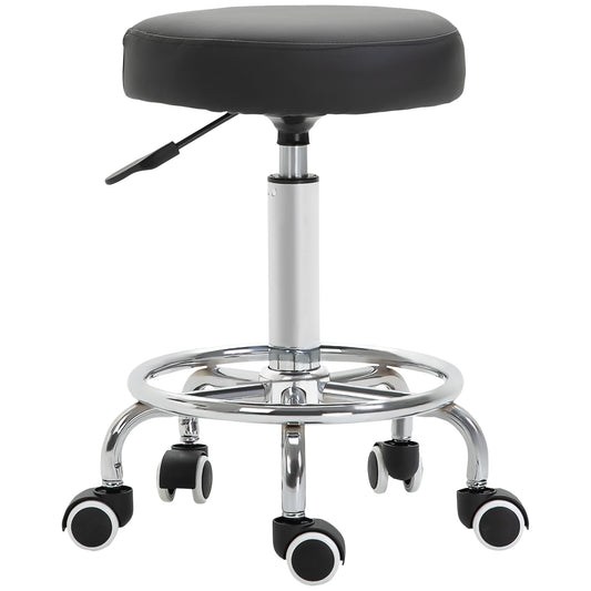 Round PU leather Salon Beautician Stool Adjustable Height w/ Footrest