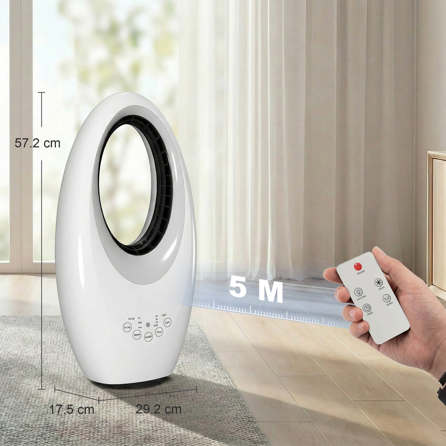 Bladeless Tower Fan for Bedroom, 36dB Standing Cooling Fan, White