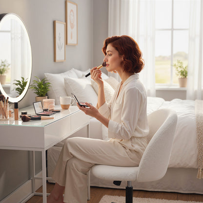 Desk Chair, Fluffy Swivel Office Chair for Makeup Vanity, Cream