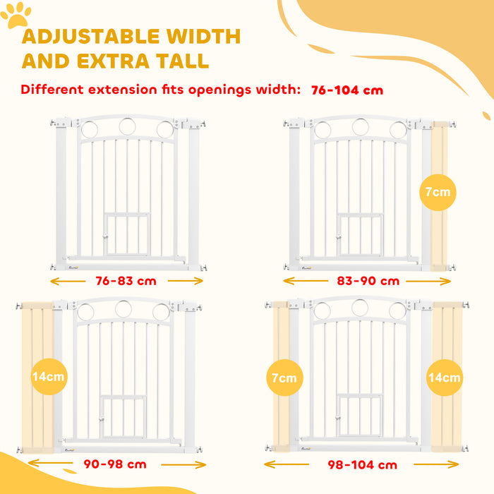 Stair Gate with Cat Door, Adjustable Width 76-104cm & 77cm Tall