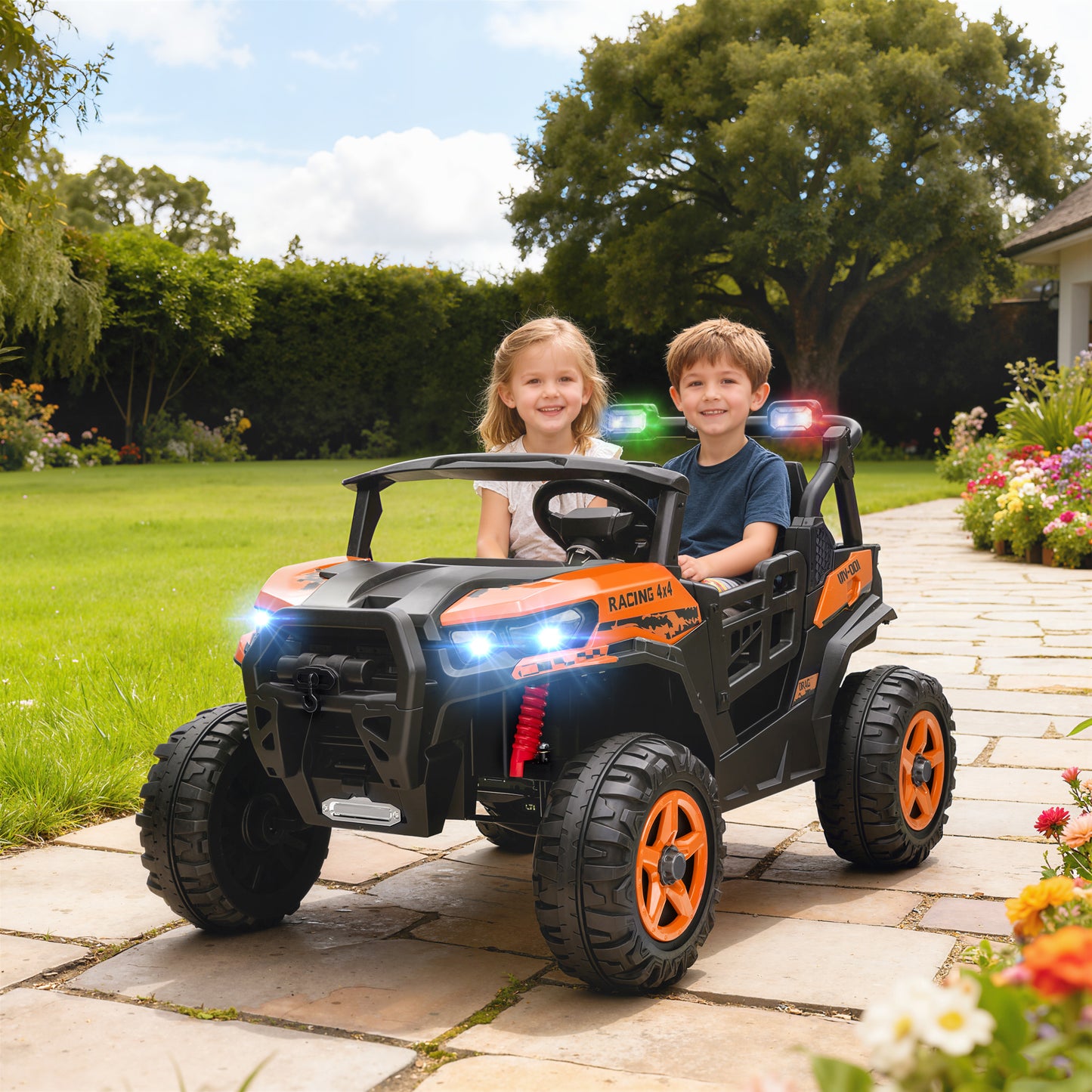 24V Electric Ride on Car, 2-Seater Kids Electric Truck, Orange
