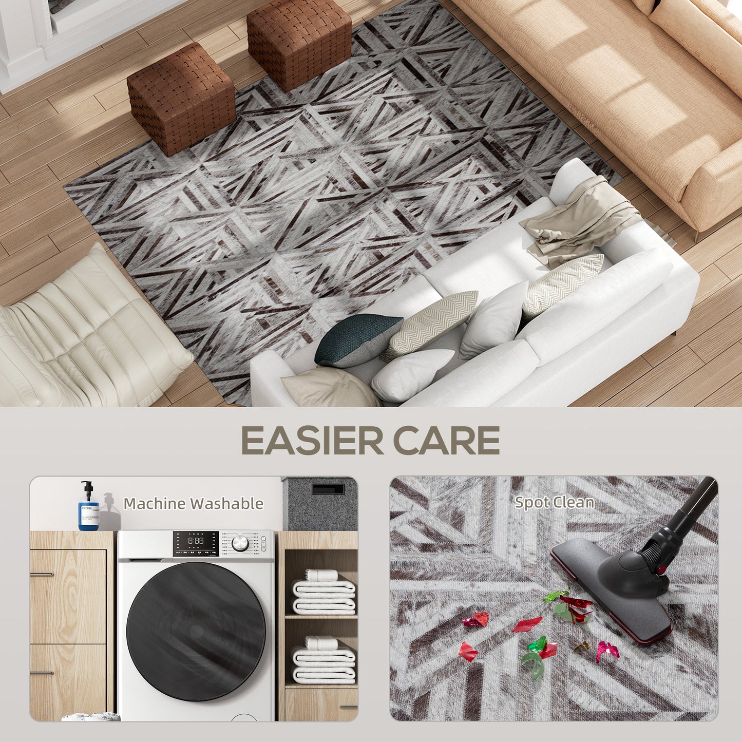 Non-Slip Washable Rug, Chenille Floor Carpet for Living Room, Brown