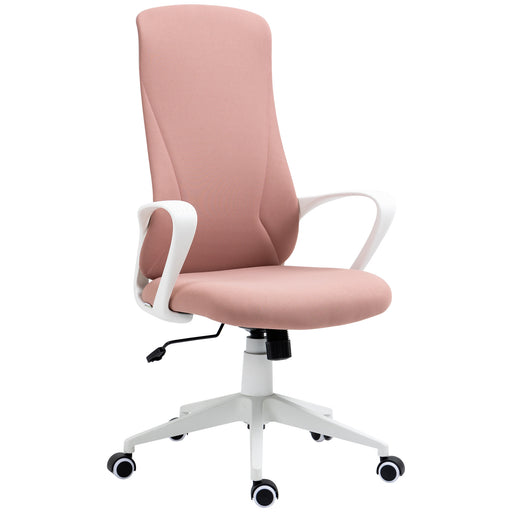 High-Back Office Chair, Elastic Desk Chair with Armrests, Tilt Function, Adjustable Seat Height, Pink