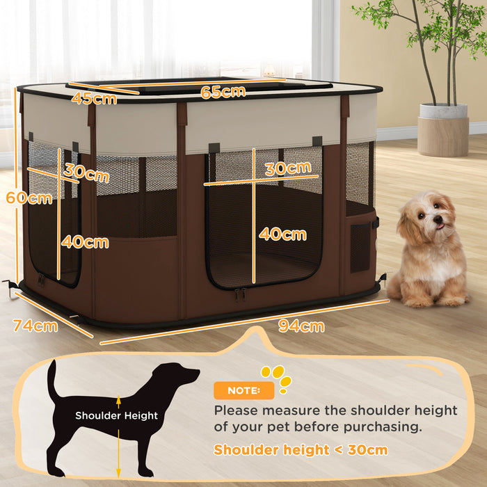 Portable Dog Pen for Puppies, Rabbits, Kittens, Guinea Pigs - Brown