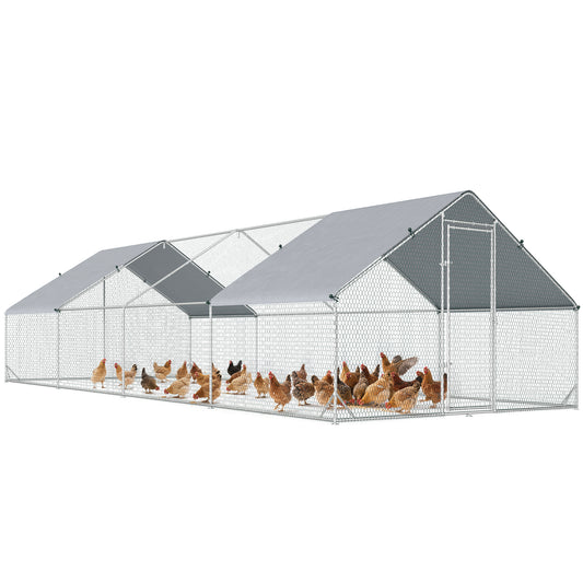 Walk In Chicken Run Large galvanised Chicken Coop w/ Cover 3 x 8 x 2m
