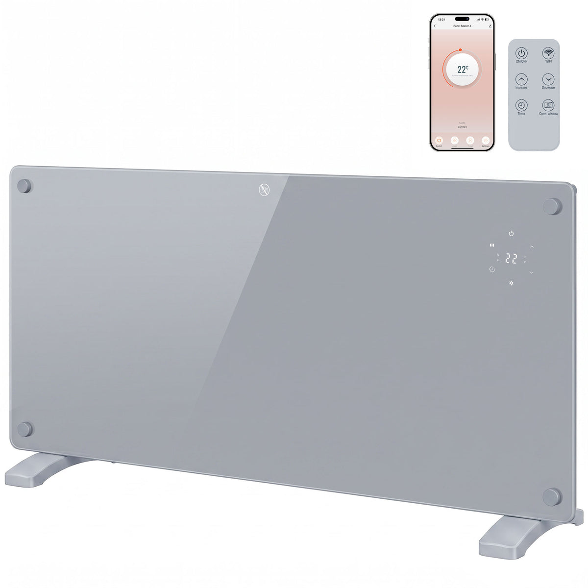 2000W Electric Space Heater Radiator Wifi Smart App, Grey
