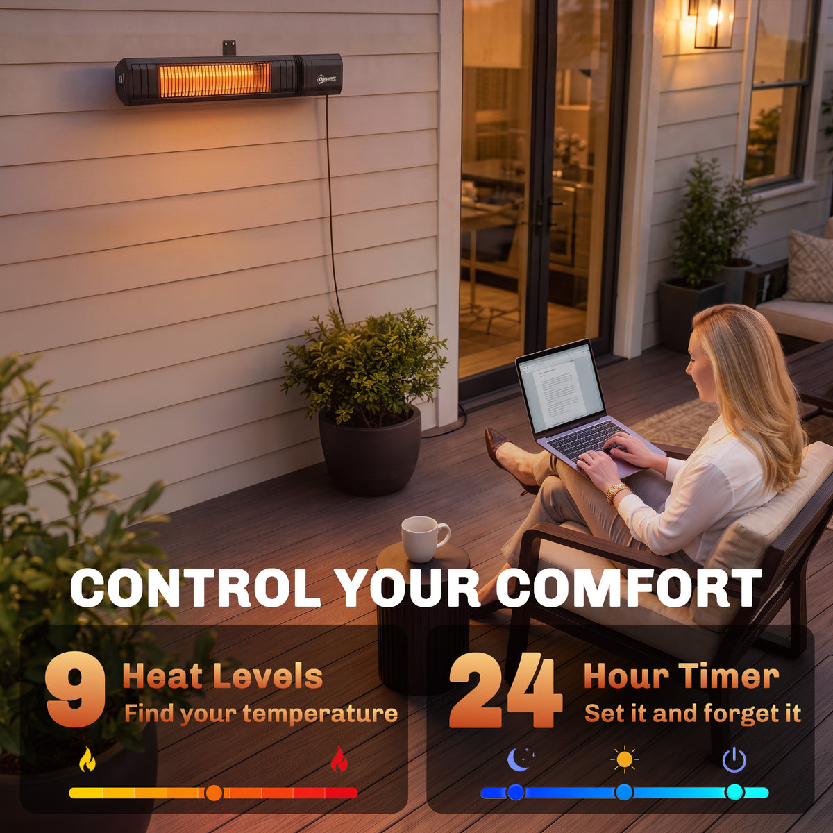 2000 W Electric Infrared Patio Heater, IP65 Garden Heater, Black