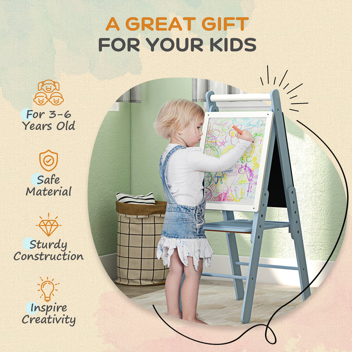 AIYAPLAY Art Easel for Kids with Paper Roll, Height Adjustable Double-Sided Whiteboard Chalkboard, 3 in 1 Easel, for Ages 3-6 Years