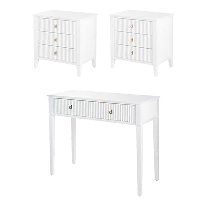 Set of 2 Heidi bedside tables and  dressing console -White -Brass/Silver