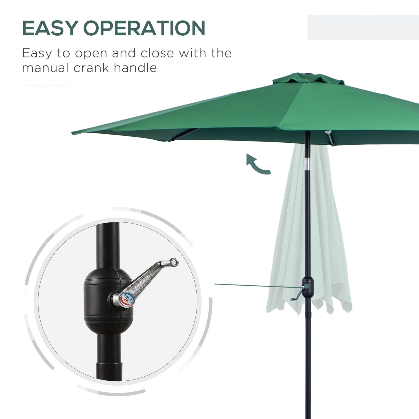 3(m) Patio Umbrella Outdoor Sunshade Canopy w/ Tilt & Crank Green