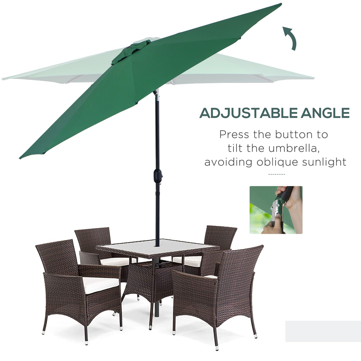 3(m) Patio Umbrella Outdoor Sunshade Canopy w/ Tilt & Crank Green