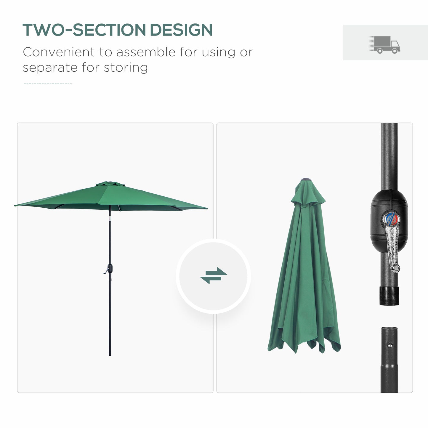 3(m) Patio Umbrella Outdoor Sunshade Canopy w/ Tilt & Crank Green