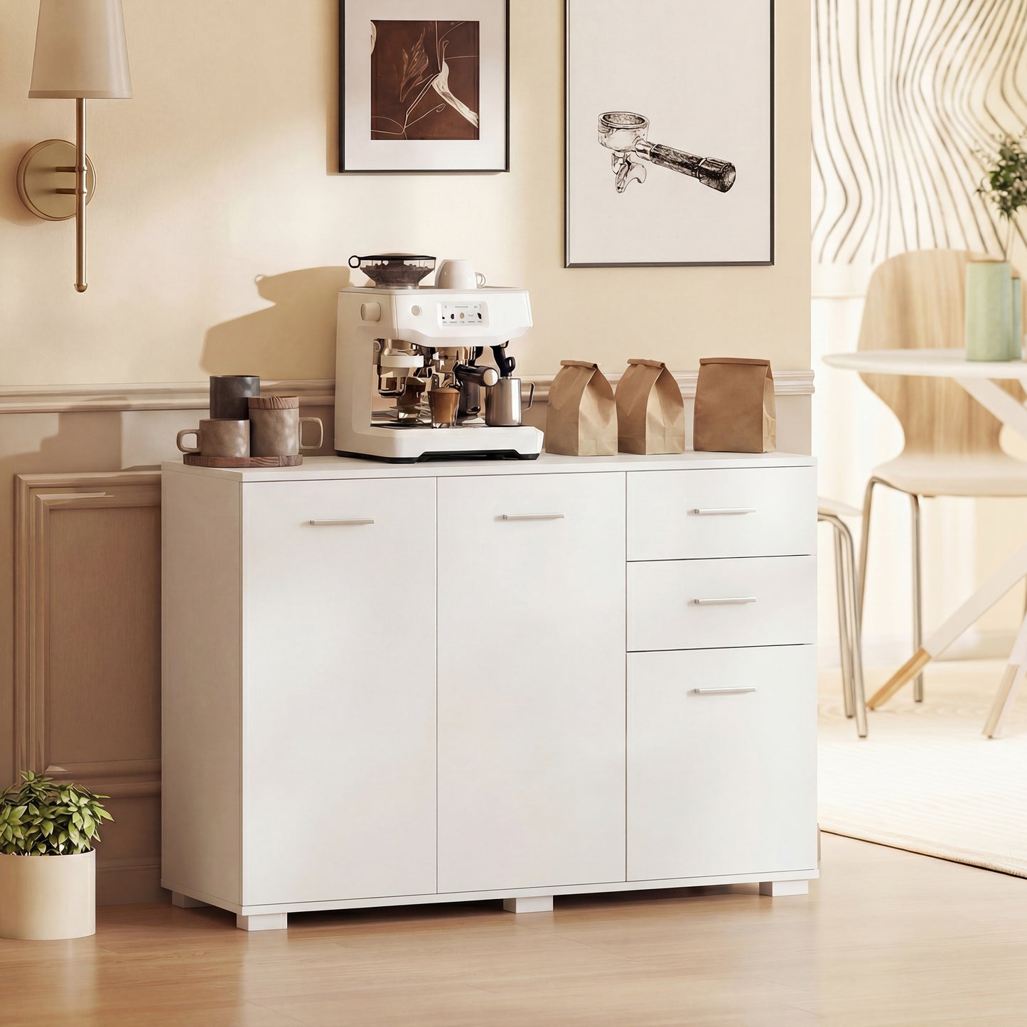 Modern Sideboard Kitchen Storage Cabinet, White