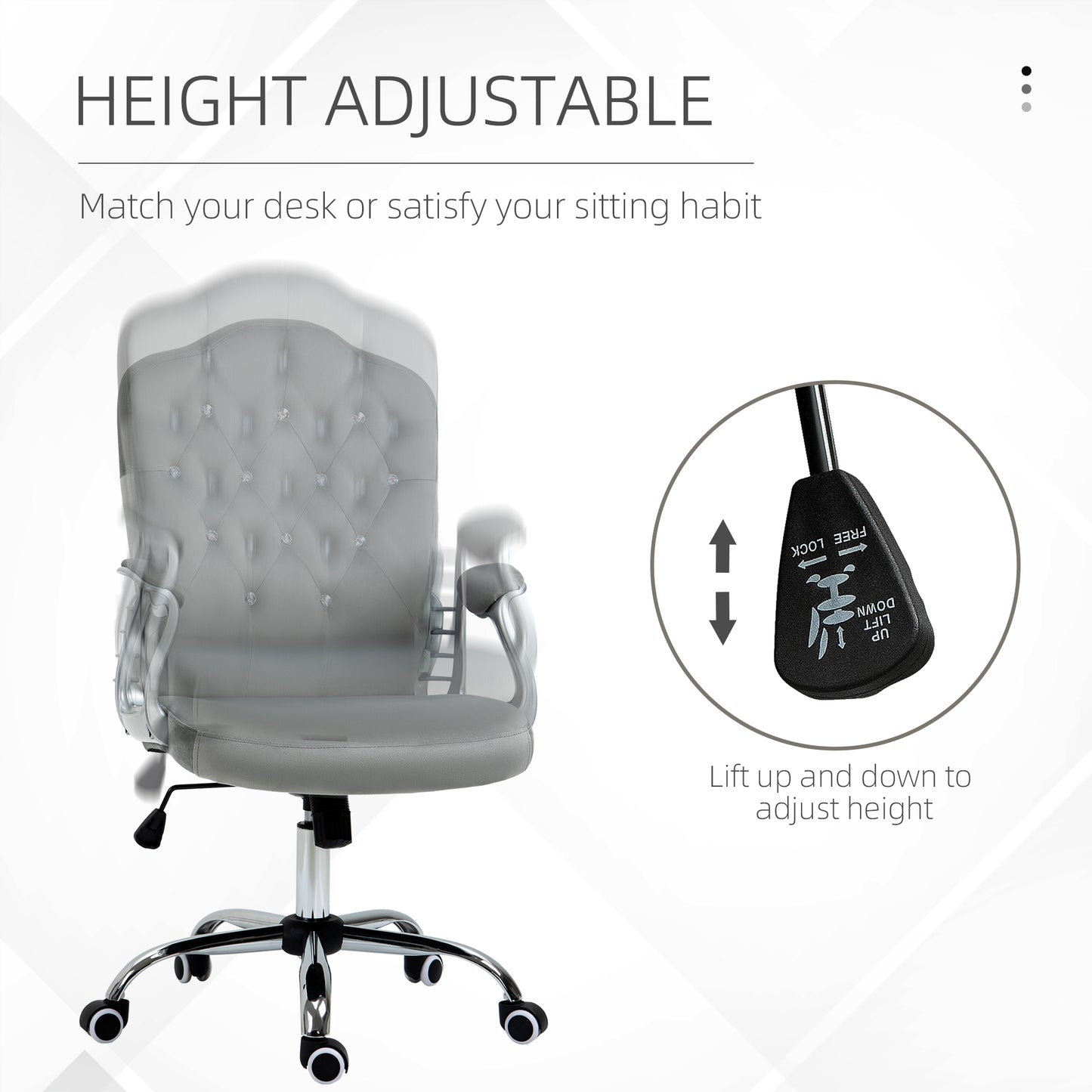 Home Office Chair with Adjustable Height Tilt Function Grey