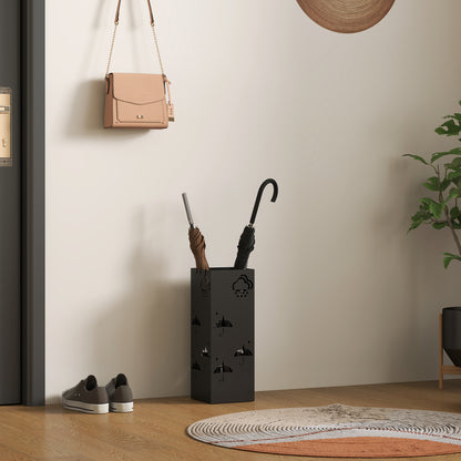 Decorative Umbrella Holder w/ Drip Tray 4 Hooks for Entryway Black