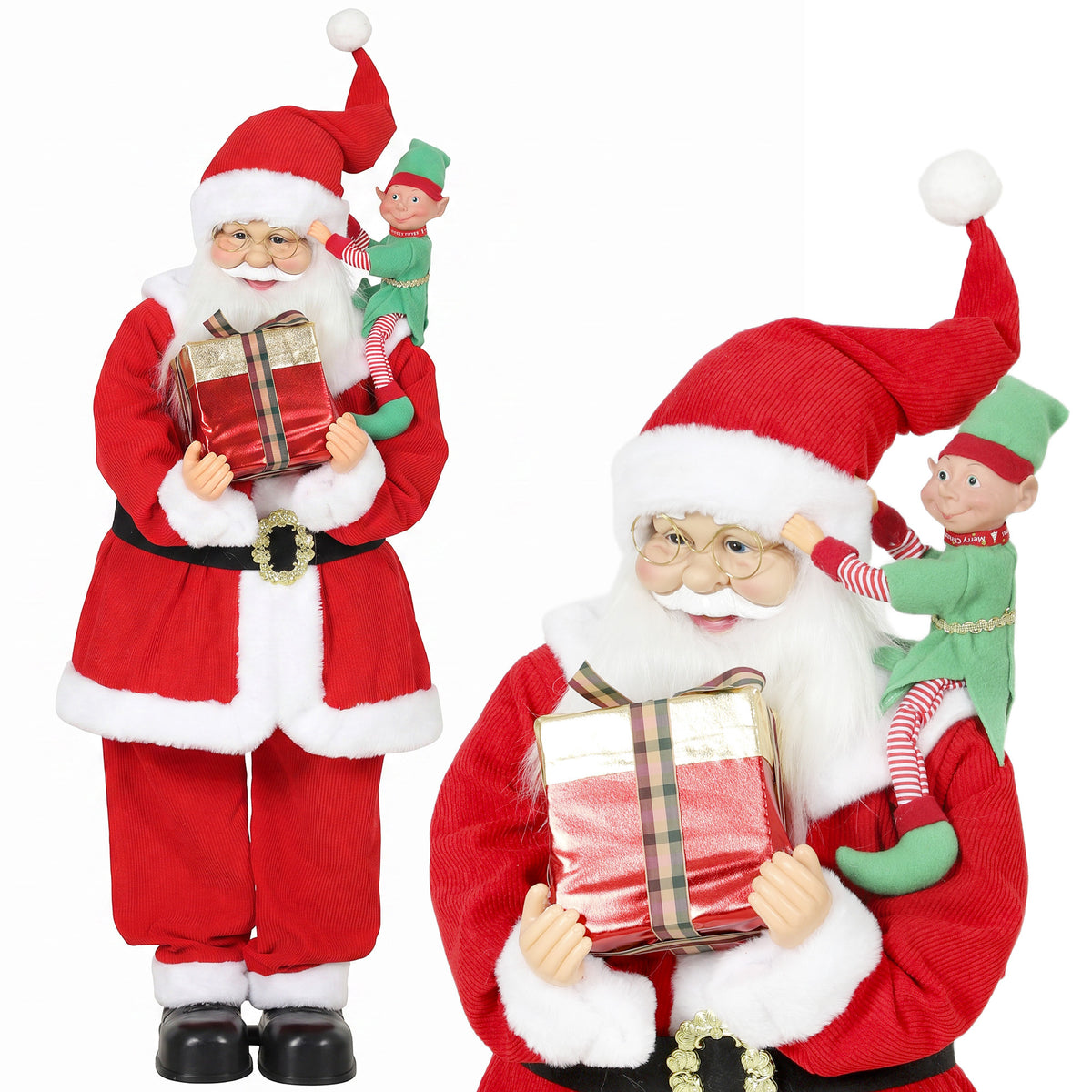 4ft Christmas Singing Dancing Santa Claus with Elf, Gift Box