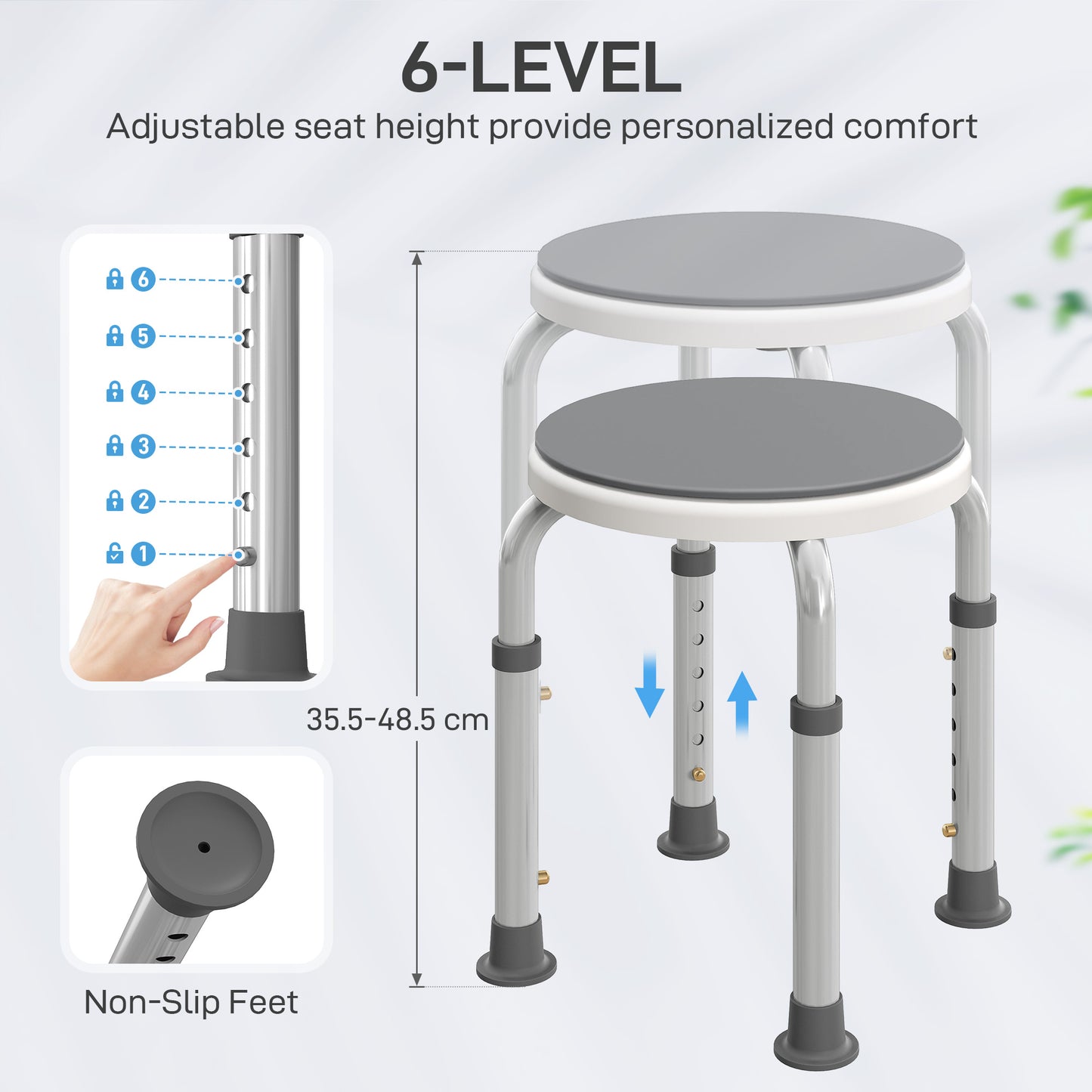 360 Degree Swivel Shower Stool with Non-Slip Feet for Disabled, Grey