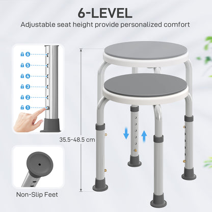 360 Degree Swivel Shower Stool with Non-Slip Feet for Disabled, Grey