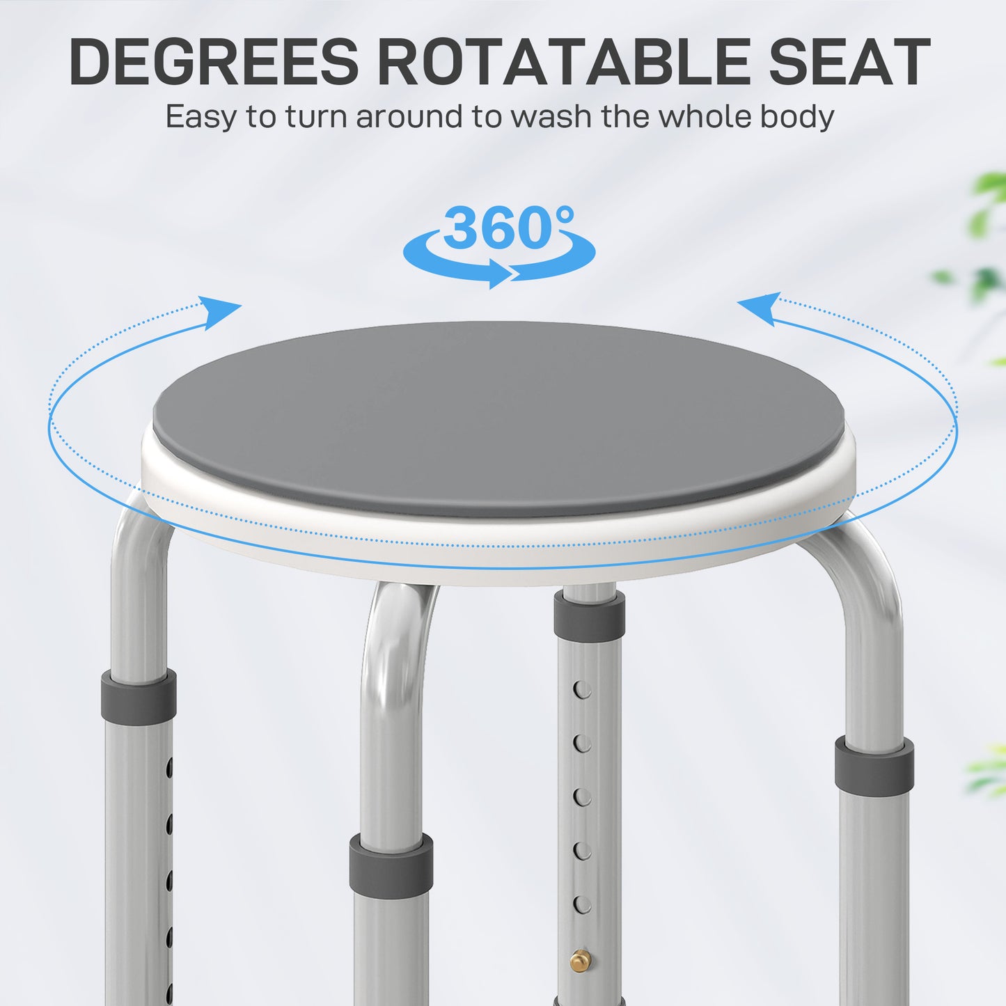 360 Degree Swivel Shower Stool with Non-Slip Feet for Disabled, Grey