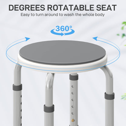 360 Degree Swivel Shower Stool with Non-Slip Feet for Disabled, Grey