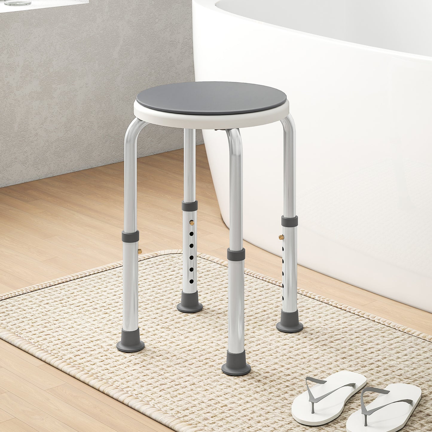 360 Degree Swivel Shower Stool with Non-Slip Feet for Disabled, Grey