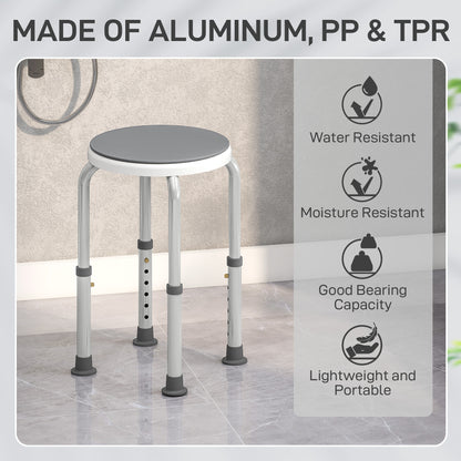 360 Degree Swivel Shower Stool with Non-Slip Feet for Disabled, Grey