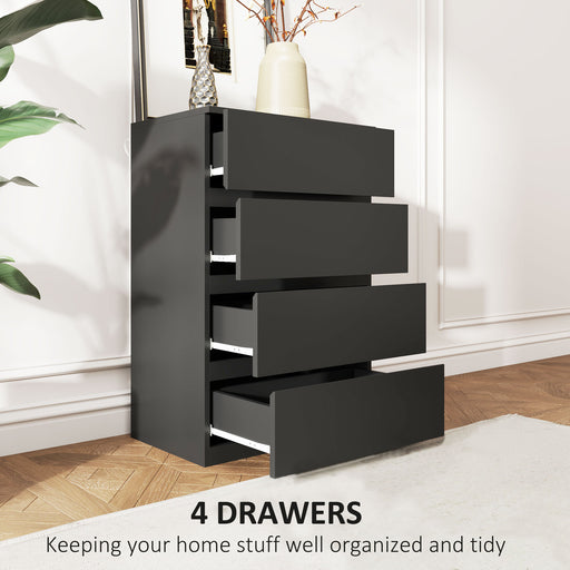 Bedroom Chest of Drawers, 4 Drawers Dresser, Drawer Unit, Black