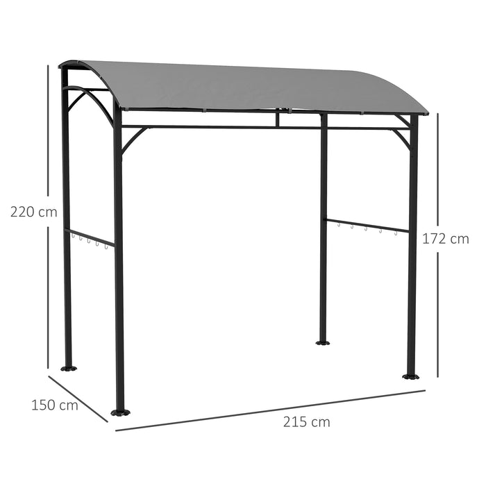 2.2 x 1.5 m BBQ Grill Gazebo Tent, Garden Grill with Metal Frame, Curved Canopy and 10 Hooks, Outdoor Sun Shade, Grey