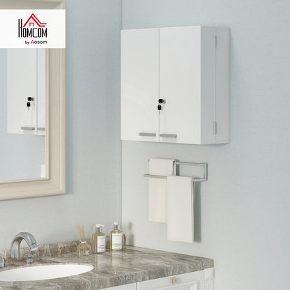 Wall Mount Medicine Cabinet with Key Lock and 2 Doors, White
