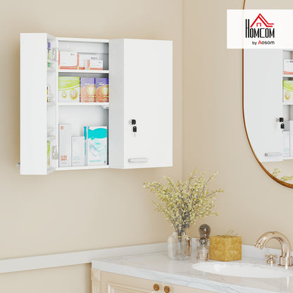 Wall Mount Medicine Cabinet with Key Lock and 2 Doors, White