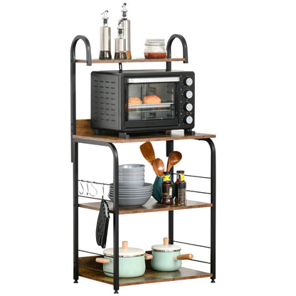 4-Tier Baker's Rack with Storage, Microwave Stand with 4 Hooks