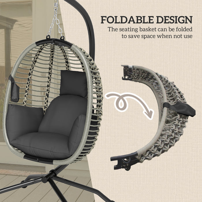 Hanging Swing Chair w/ Thick Cushion, Hanging Chair, Dark Grey