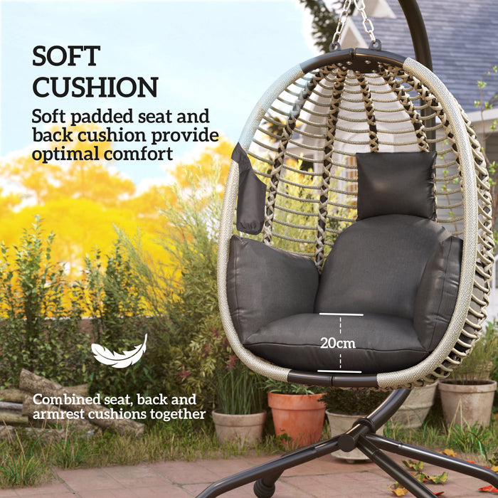 Hanging Swing Chair w/ Thick Cushion, Hanging Chair, Dark Grey