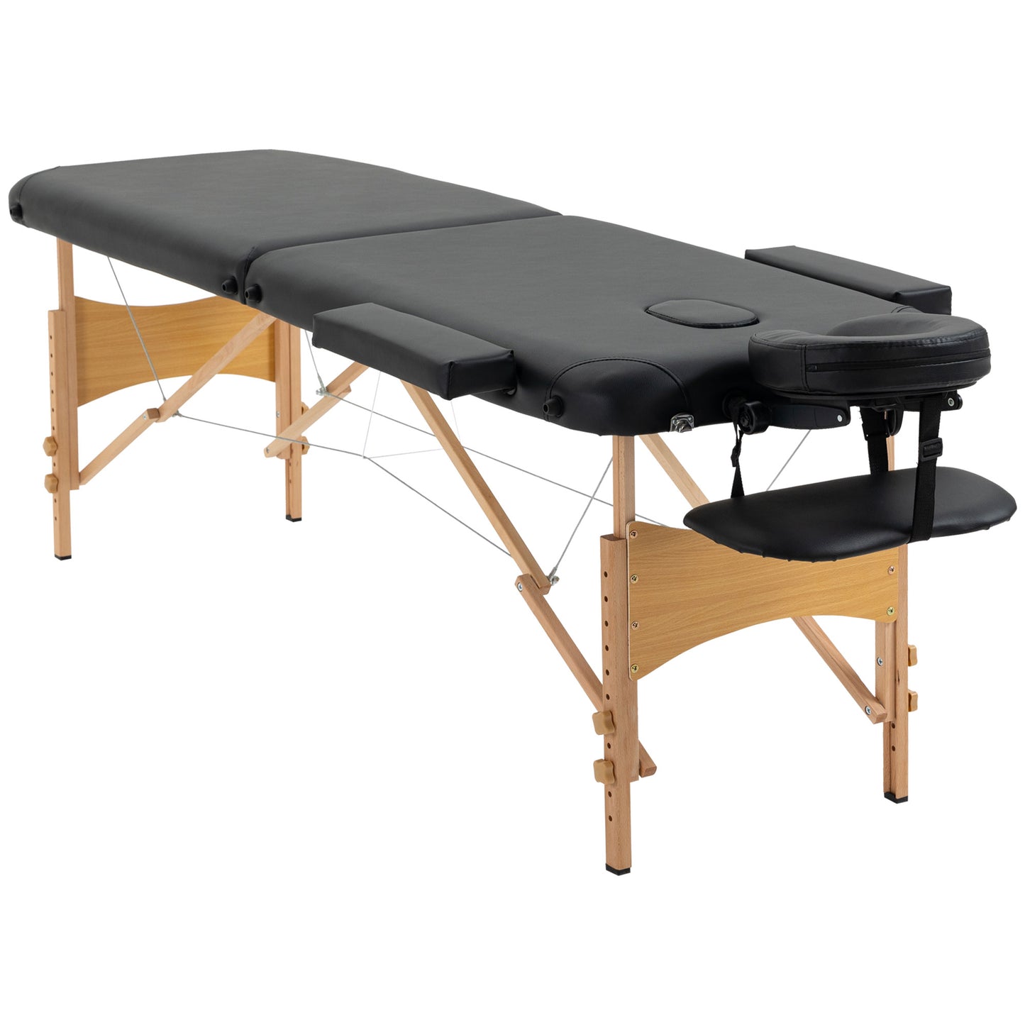 Wooden Folding Spa Beauty Massage Table w/ 2 Sections, Carry Bag, Black