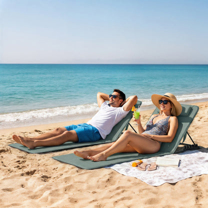 2 Pcs Foldable Sun Loungers, Beach Lounger with Adjustable Back