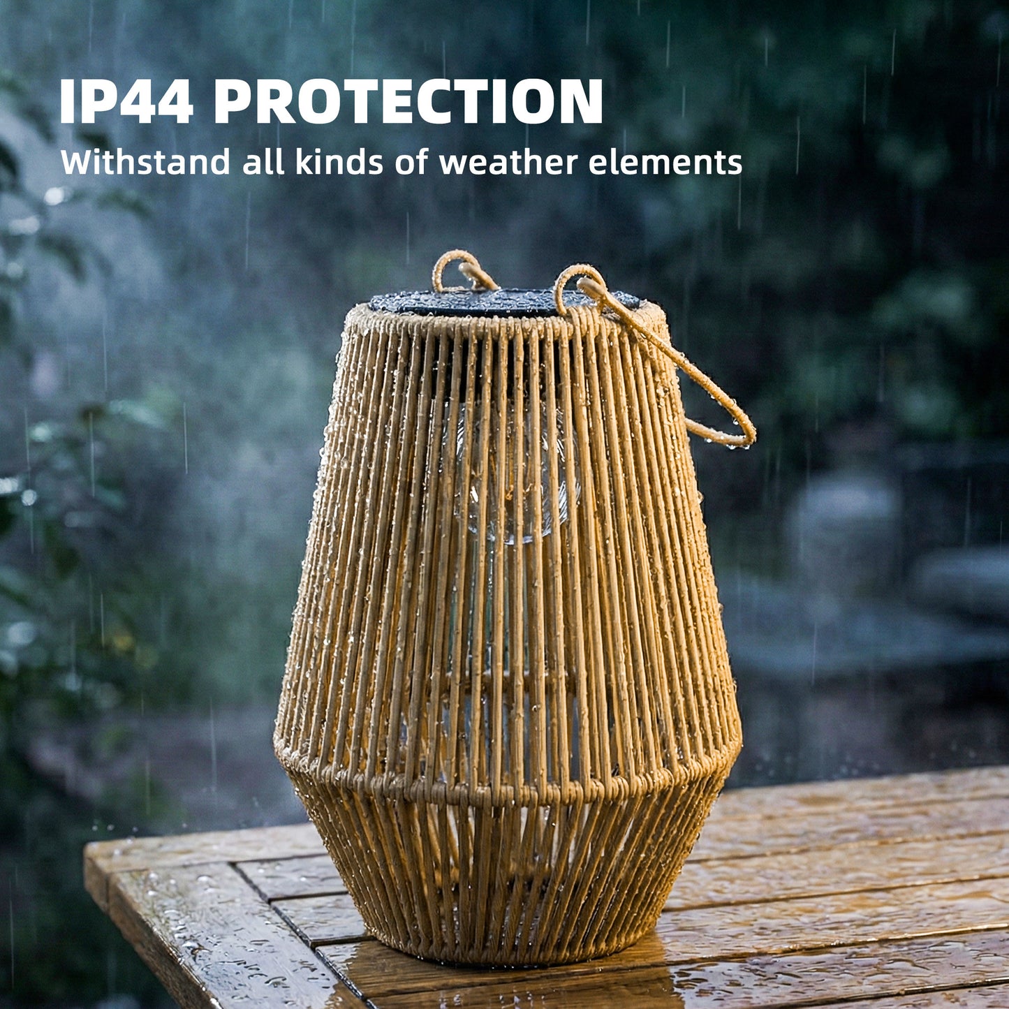 Rattan Hanging Solar Lights Outdoor Garden Lantern Set of 2, Brown