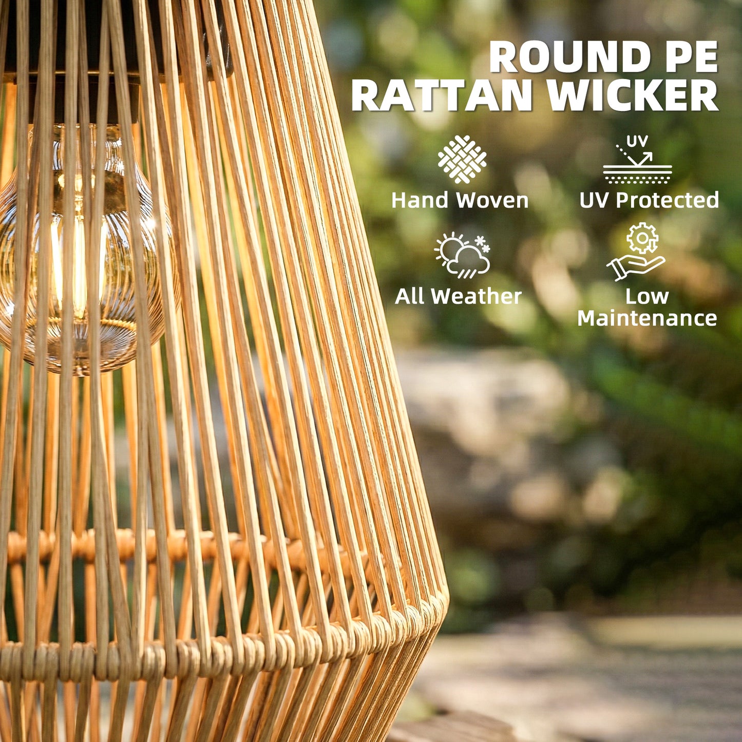 Rattan Hanging Solar Lights Outdoor Garden Lantern Set of 2, Brown