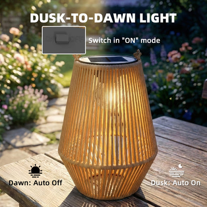 Rattan Hanging Solar Lights Outdoor Garden Lantern Set of 2, Brown