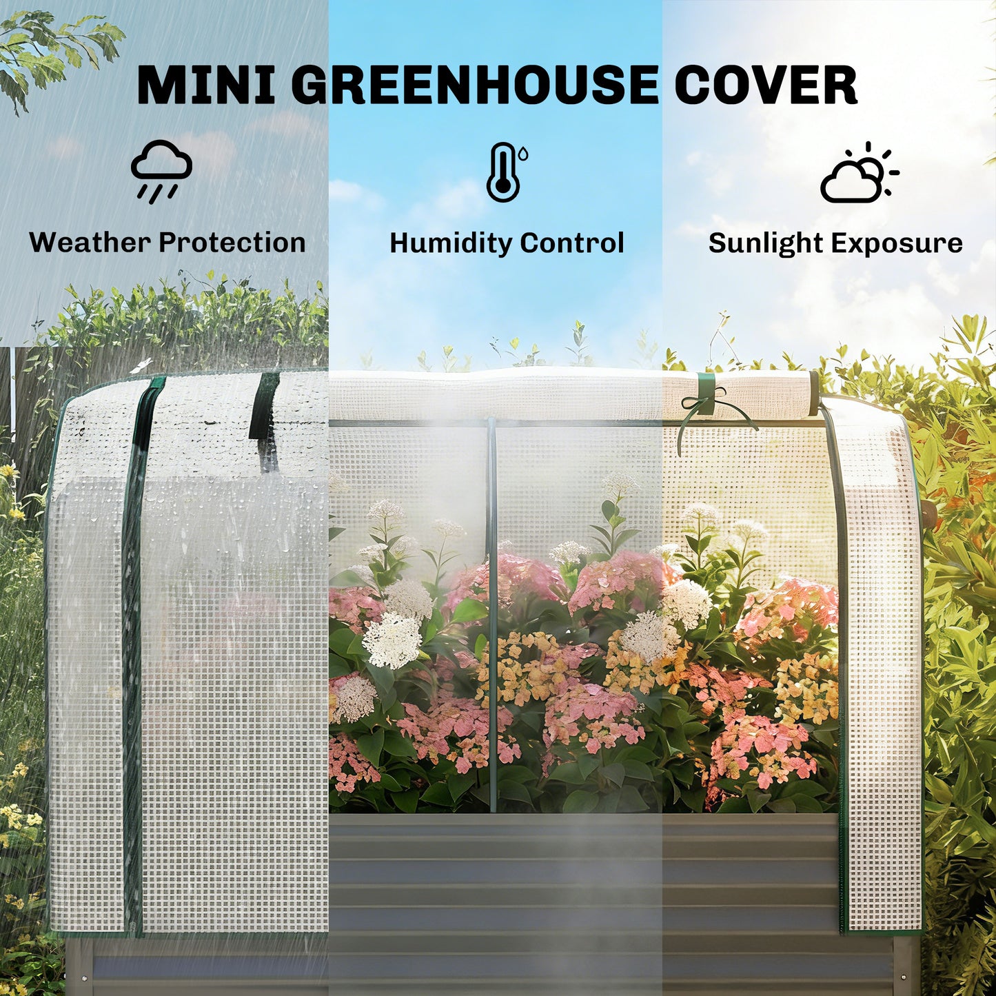 Galvanised Raised Planter with Greenhouse Cover and Bottom Shelf