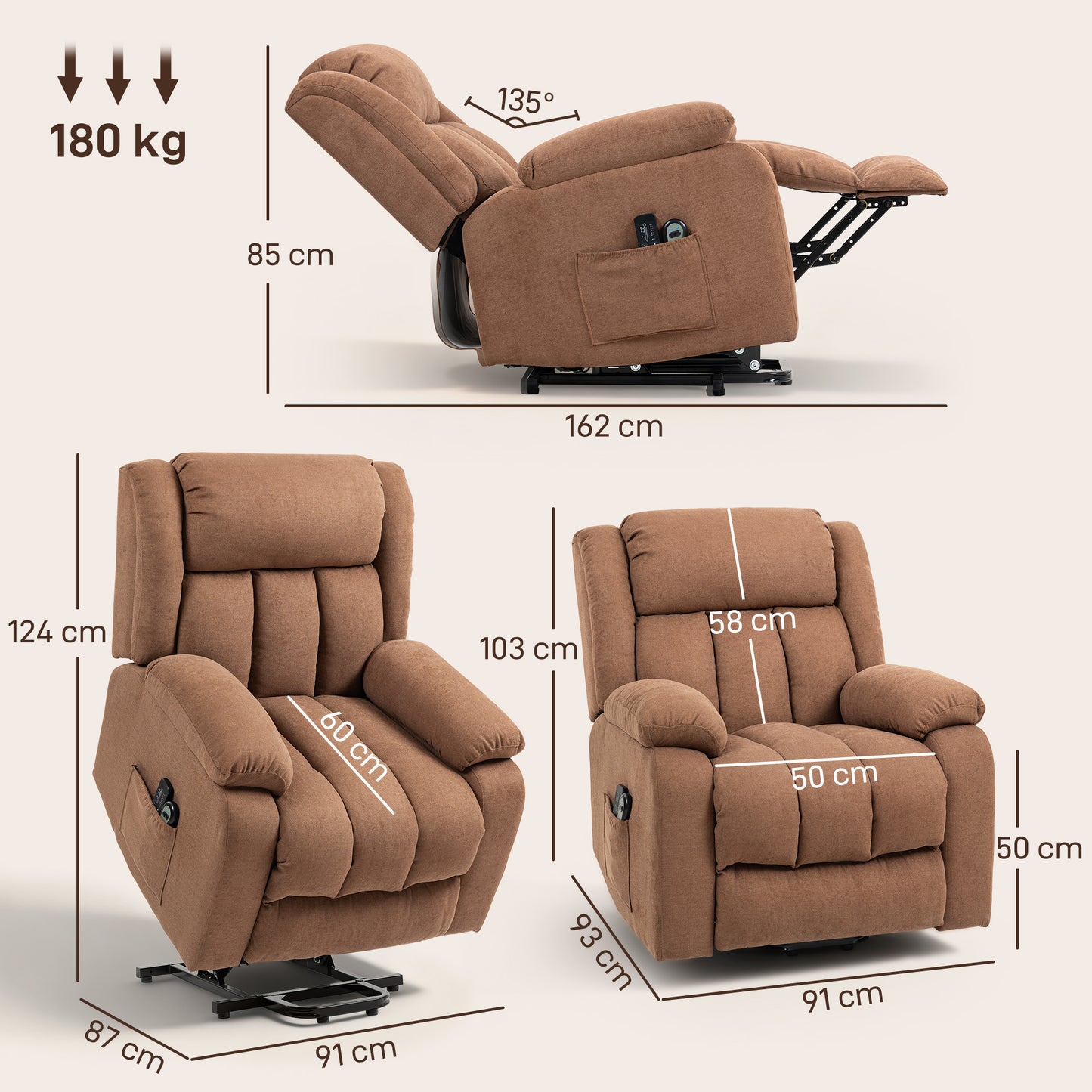 Power Lift Recliner Chair, Lift Chair for Elderly with Massage, Brown