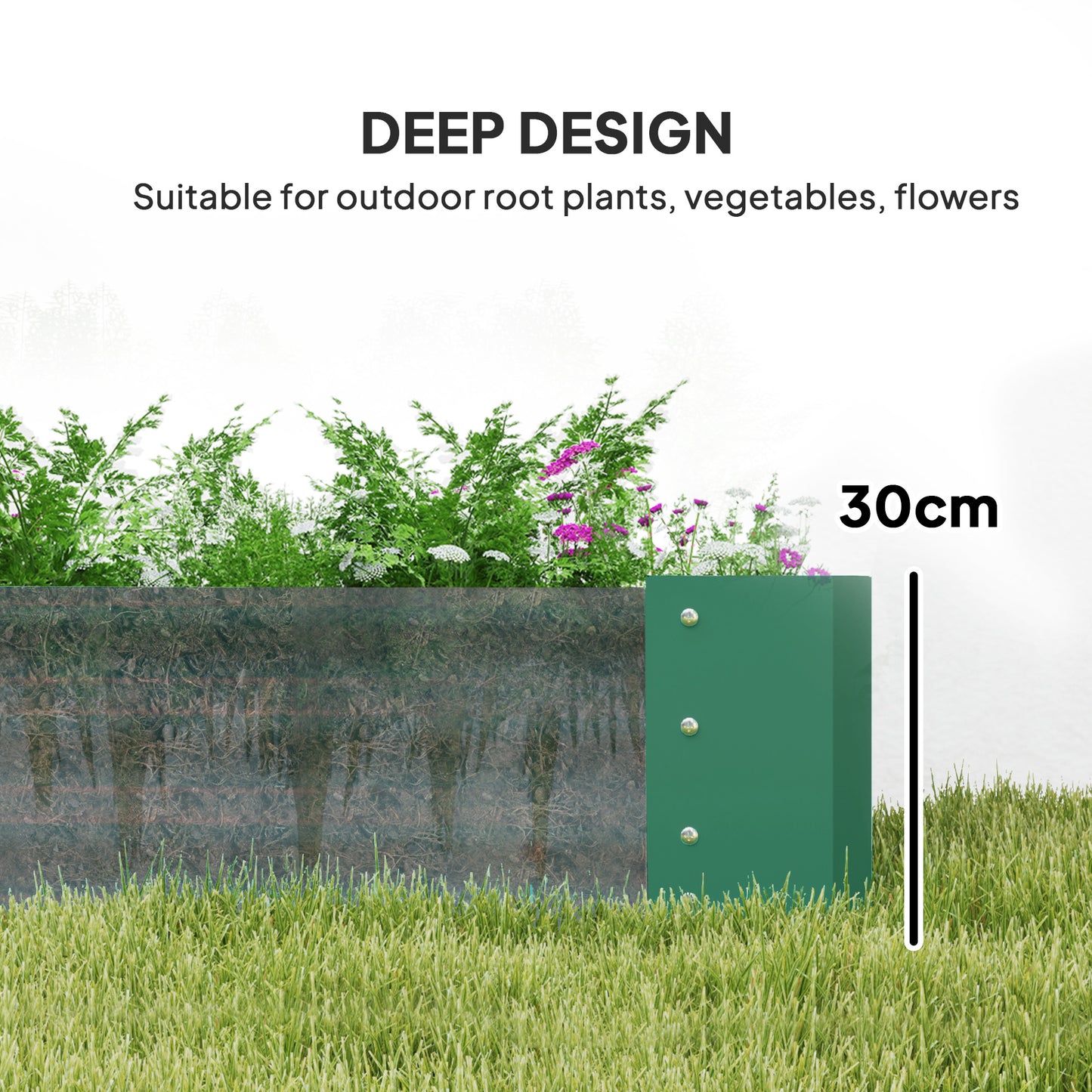Galvanised Raised Garden Bed, 180x90x30cm Raised Planter, Green